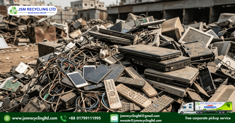 E-waste in Bangladesh showing discarded phones and laptops